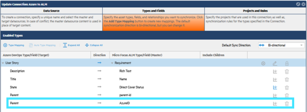 uni-directional synchronization between AZDO and ALM