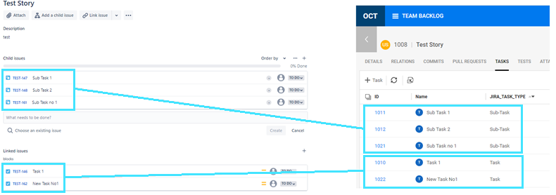 Jira and Octane sync results 