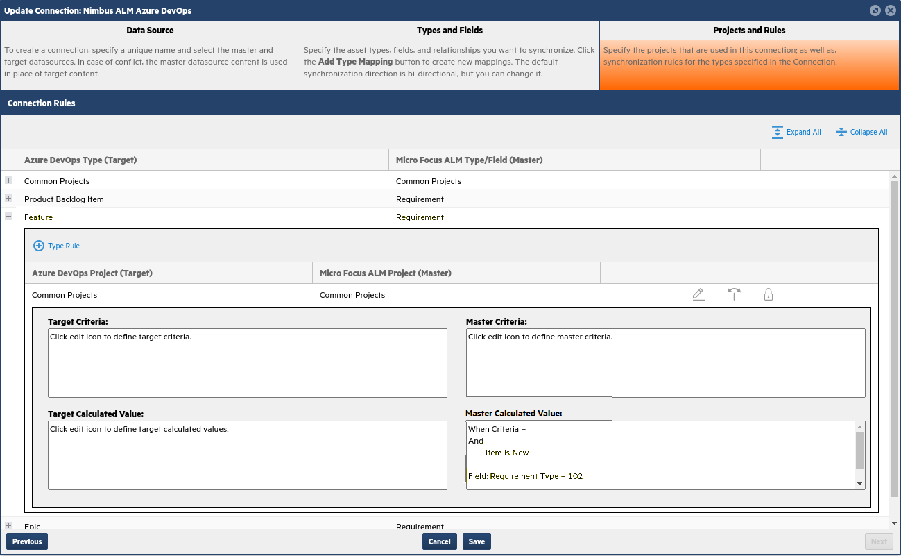 Projects and Rules tab
