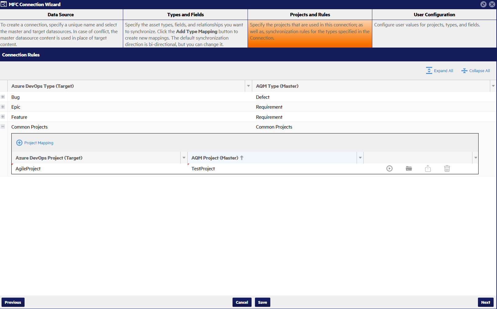 Project and Rules tab