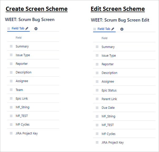 Jira Create and Edit screen