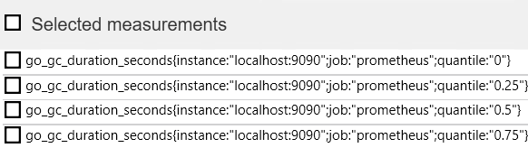 Sample screenshot of selected measurements