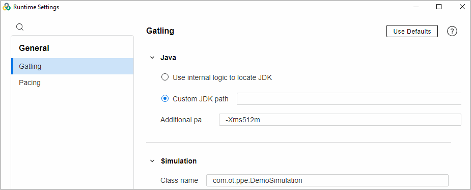 Gatling runtime settings