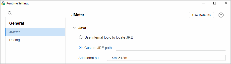 JMeter runtime settings