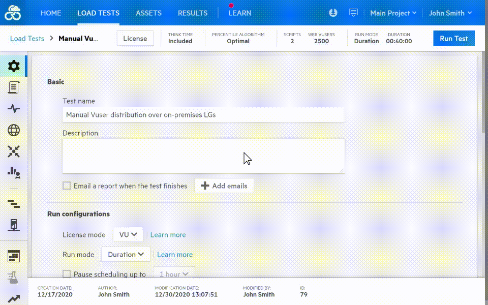 Vuser distribution demo