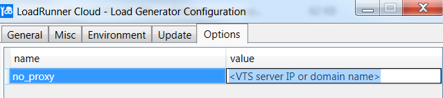 Load Generator Configuration - Options tab