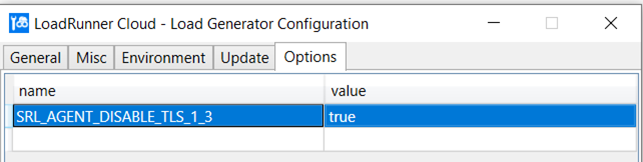 Load Generator Configuration - Options tab