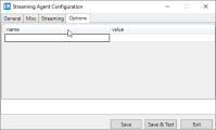 Streaming Agent Configuration dialog box - Options tab