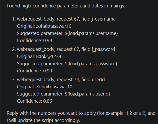 Parameter candidates