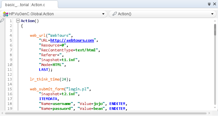  A step in the VuGen Editor
