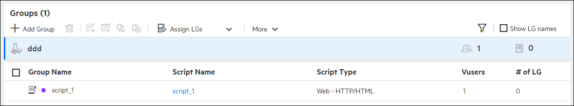 Script displayed in the Groups pane