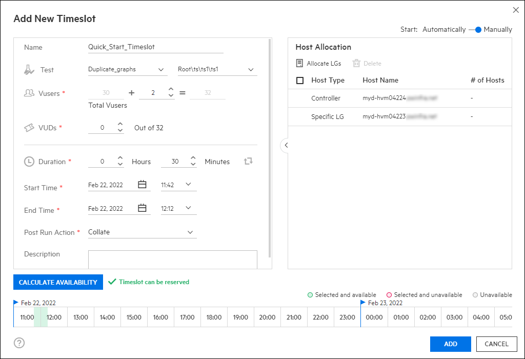 Add New Timeslot dialog box