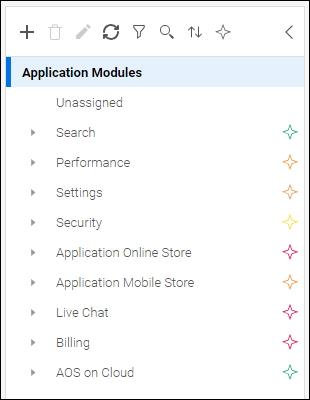Application module tree showing break down of the application.