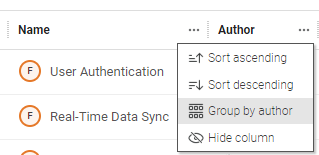 Selecting Group by author from the author column