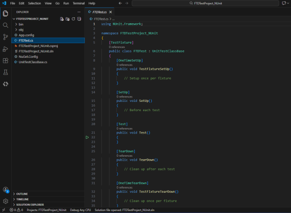 MSTest 2 project structure showing project files and folders
