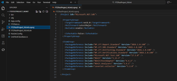 NUnit 3 project structure showing project files and folders