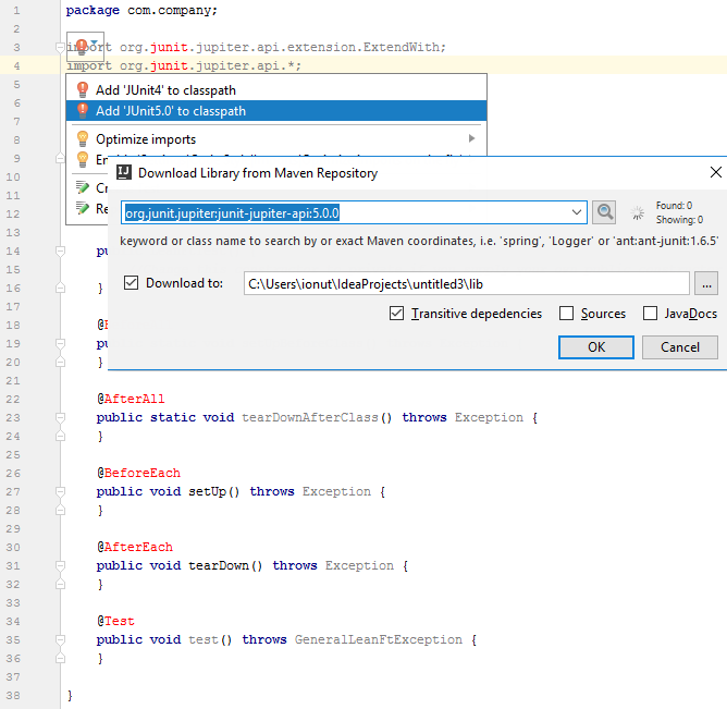 Create a testing project in IntelliJ IDEA or Eclipse