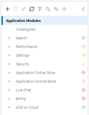 Application module tree showing break down of the application.