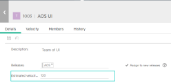 Entering expected team velocity for the release.