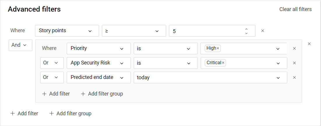 Example showing active advanced filters