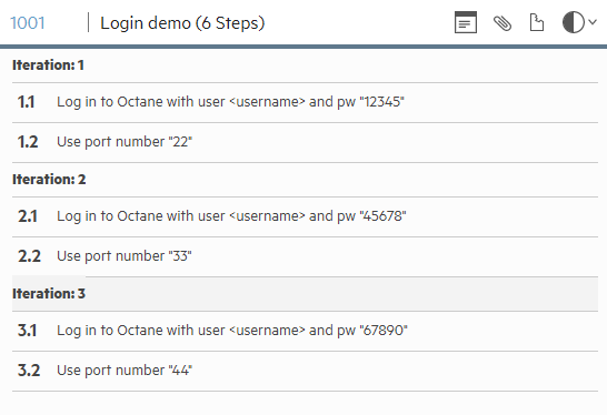 Run steps showing each iteration and the set of parameter values used.