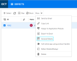 A custom action labeled General Details was added to the defects grid toolbar.