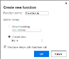 Create new function dialog box