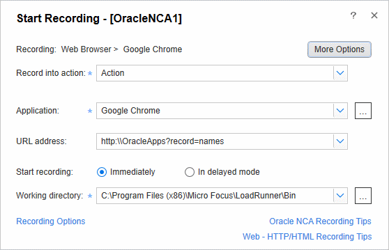 Start Recording dialog box