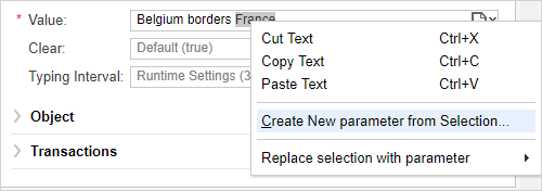 Parameter selection dropdown