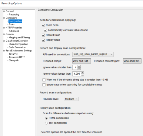 Recording Options > Correlations