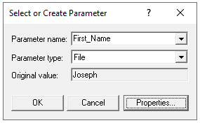 Select or Create a Parameter dialog box