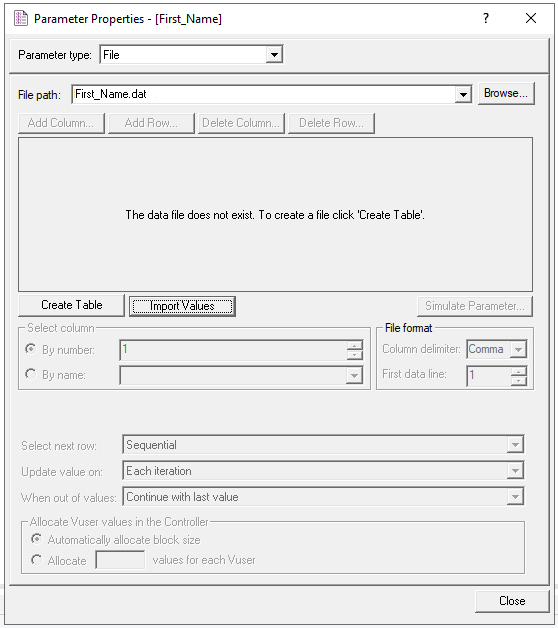 Parameter Properties box