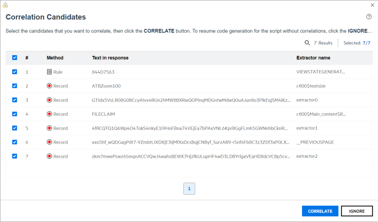 Correlation candidates list