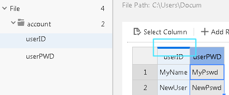 Parameter name selection example